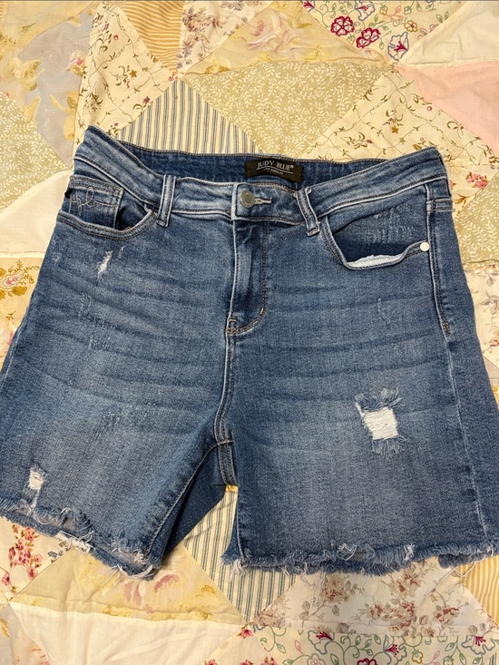 Judy Blue Pants - Judy Blue Distressed Medium Blue Denim Shorts